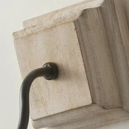 Rustic Farmhouse Wall Light with Linen Shade and Wooden Base