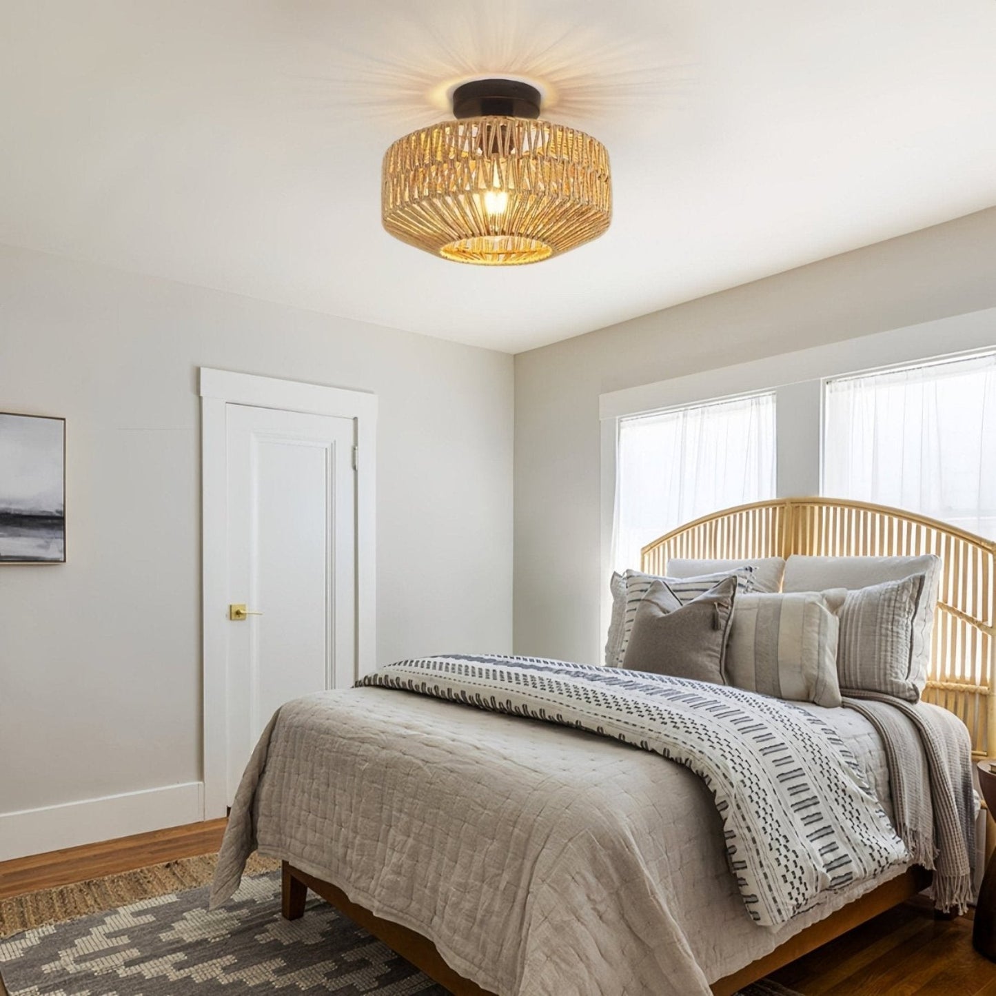 Rustic Minimalist Woven Rattan Ceiling Light