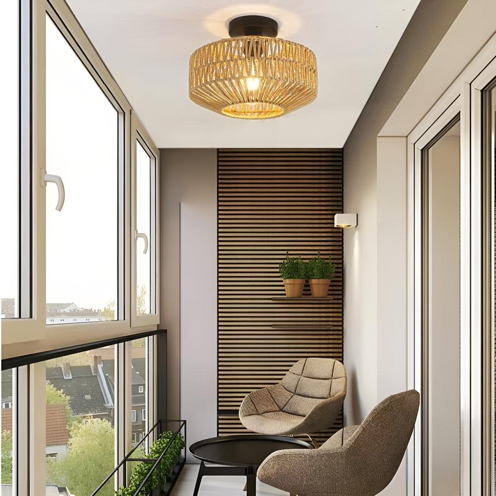 Rustic Minimalist Woven Rattan Ceiling Light