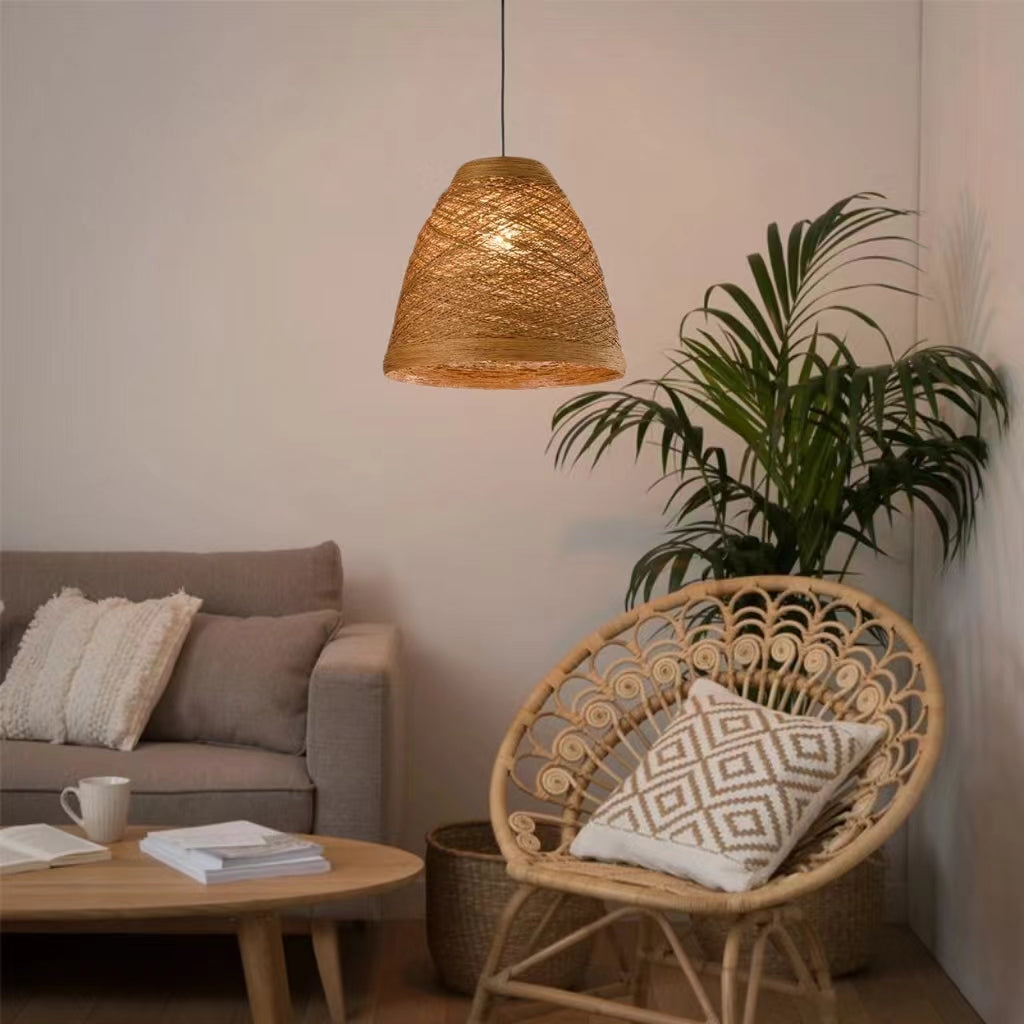 Rustic Woven Rattan Pendant Lamp