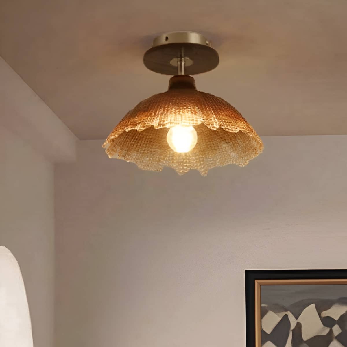 Rustic Farmhouse Wavy Glass Brown Ceiling Lamp