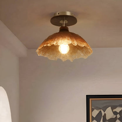 Rustic Farmhouse Wavy Glass Brown Ceiling Lamp