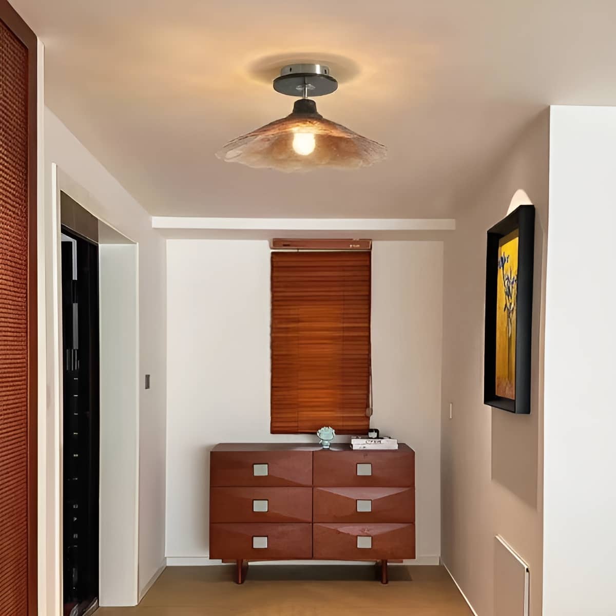 Rustic Farmhouse Wavy Glass Brown Ceiling Lamp