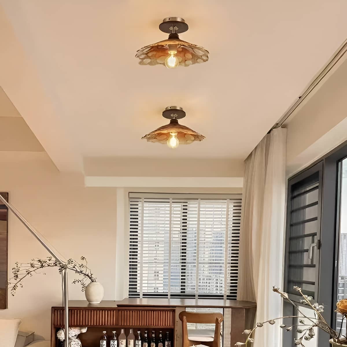 Rustic Farmhouse Wavy Glass Brown Ceiling Lamp