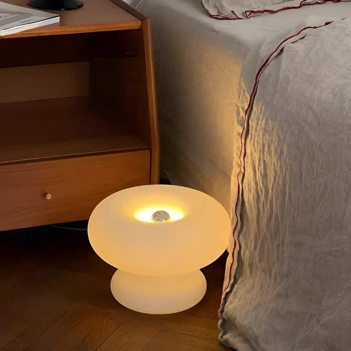Scandinavian Glass Donut Table Lamp with White Shade