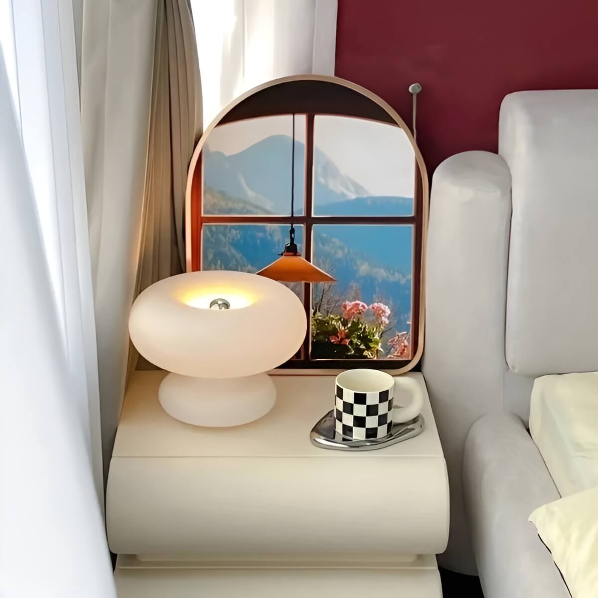 Scandinavian Glass Donut Table Lamp with White Shade