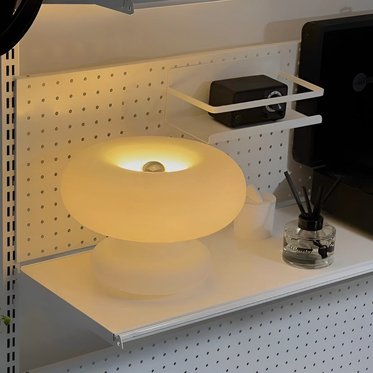 Scandinavian Glass Donut Table Lamp with White Shade