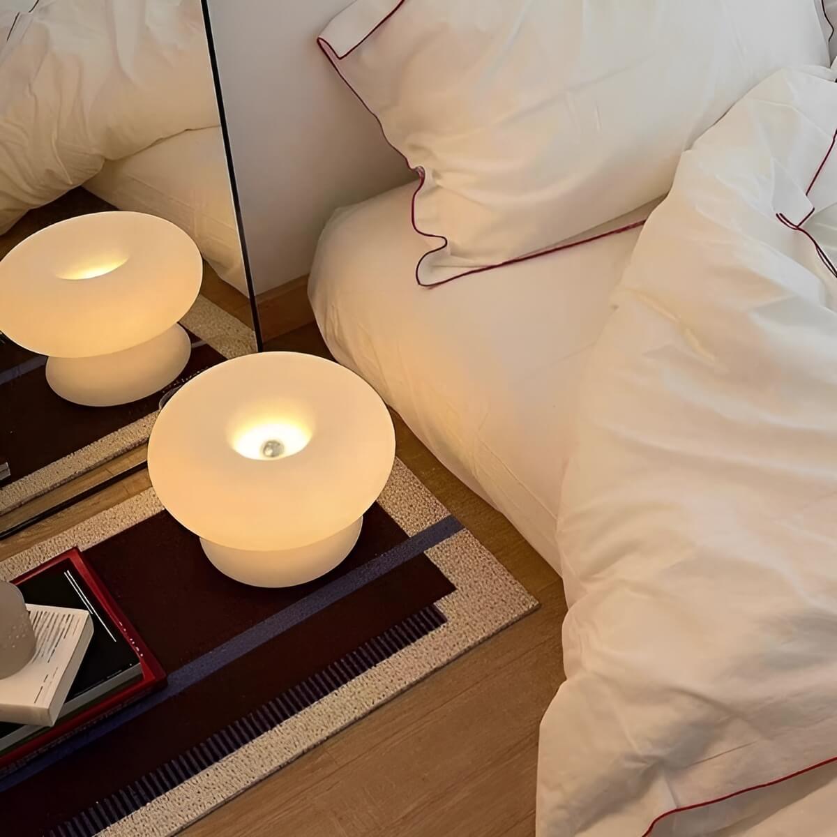 Scandinavian Glass Donut Table Lamp with White Shade