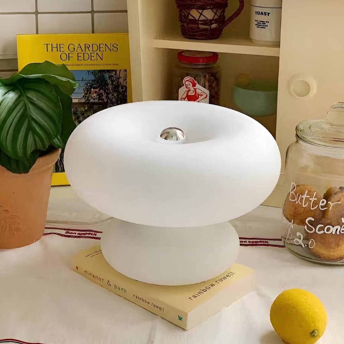 Scandinavian Glass Donut Table Lamp with White Shade