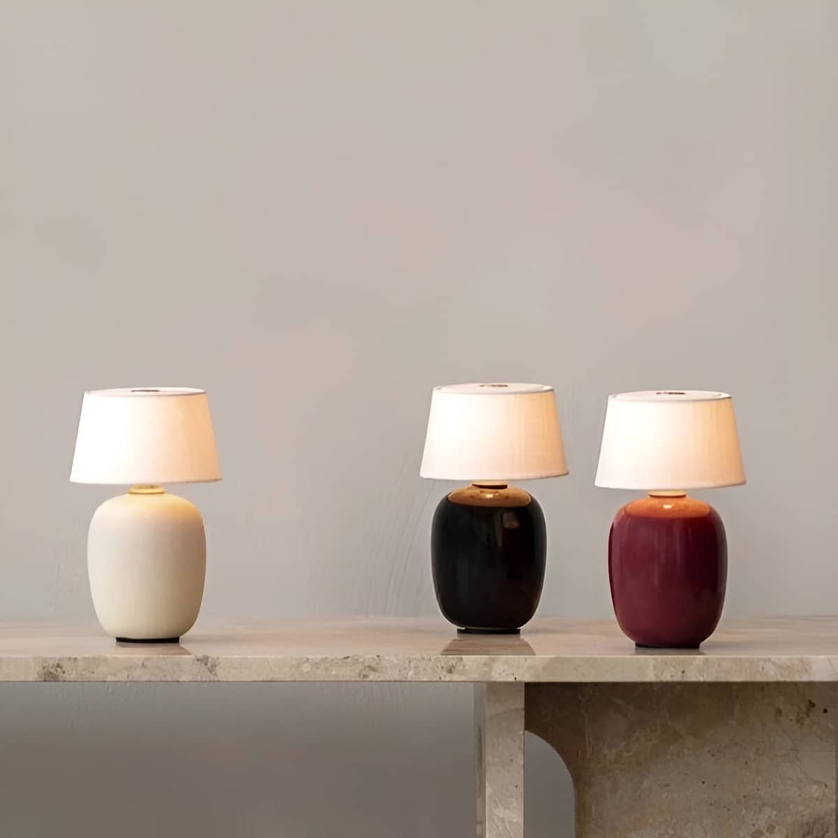 Scandinavian Small Battery Operated Table Lamp with Ceramic Base