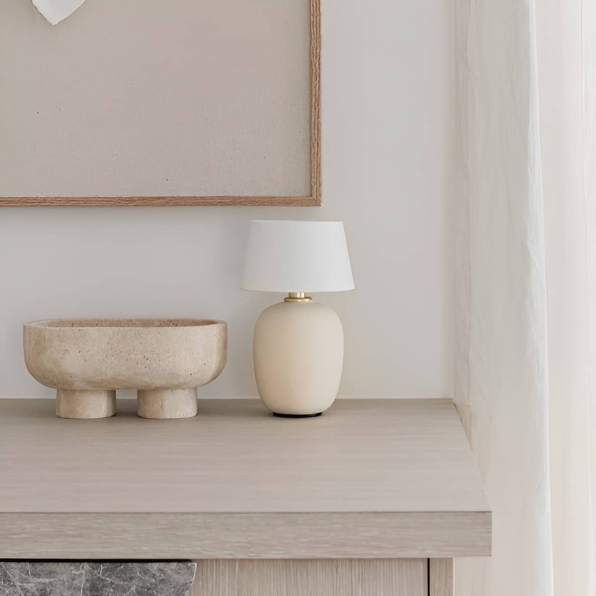 Scandinavian Small Battery Operated Table Lamp with Ceramic Base