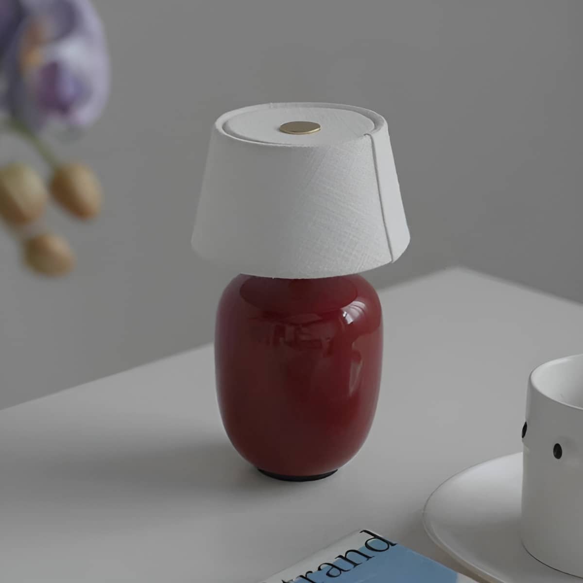 Scandinavian Small Battery Operated Table Lamp with Ceramic Base