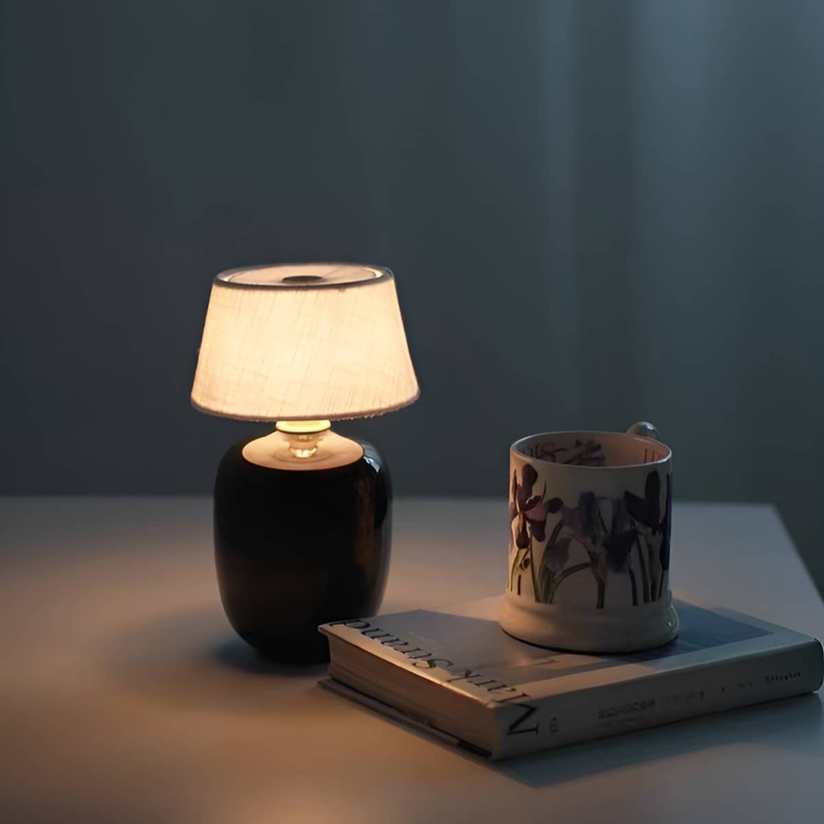 Scandinavian Small Battery Operated Table Lamp with Ceramic Base