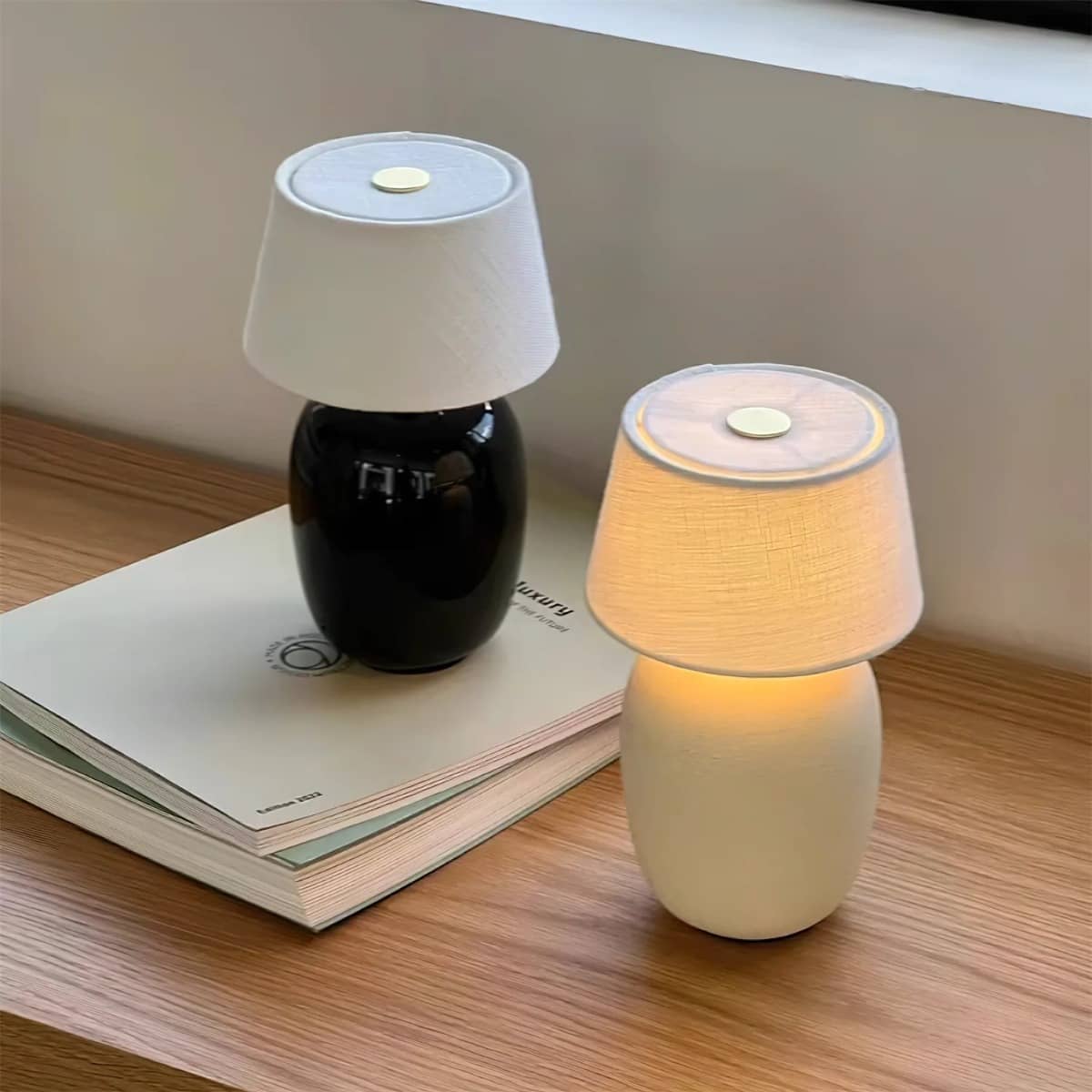 Scandinavian Small Battery Operated Table Lamp with Ceramic Base