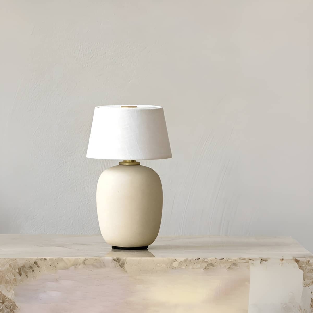 Scandinavian Small Battery Operated Table Lamp with Ceramic Base