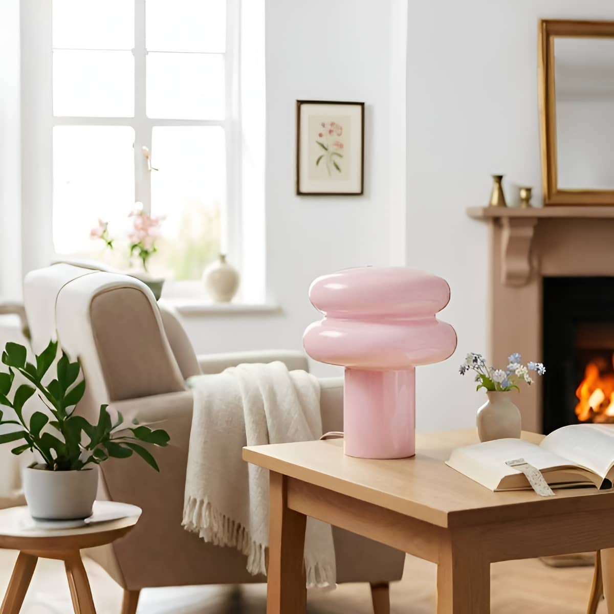 Scandinavian Puffy Glass Mushroom Table Lamp