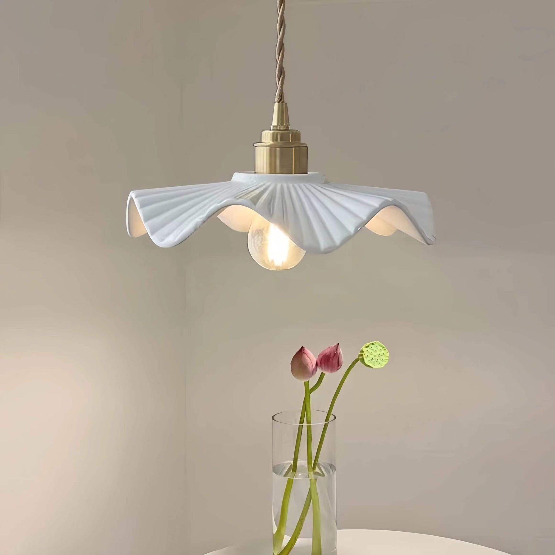 Scandinavian White Ceramic Flower Pendant Light