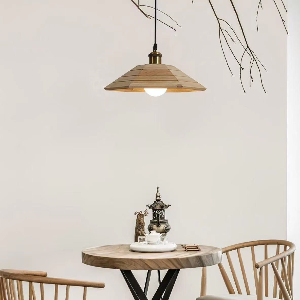 Simple Japanese Style Rustic Wooden Pendant Lamp