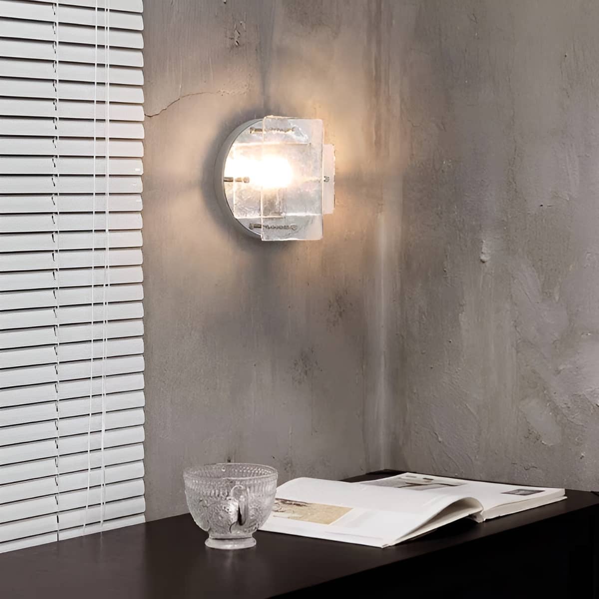 Small Bauhaus Industrial Chrome and Clear Glass Wall Light