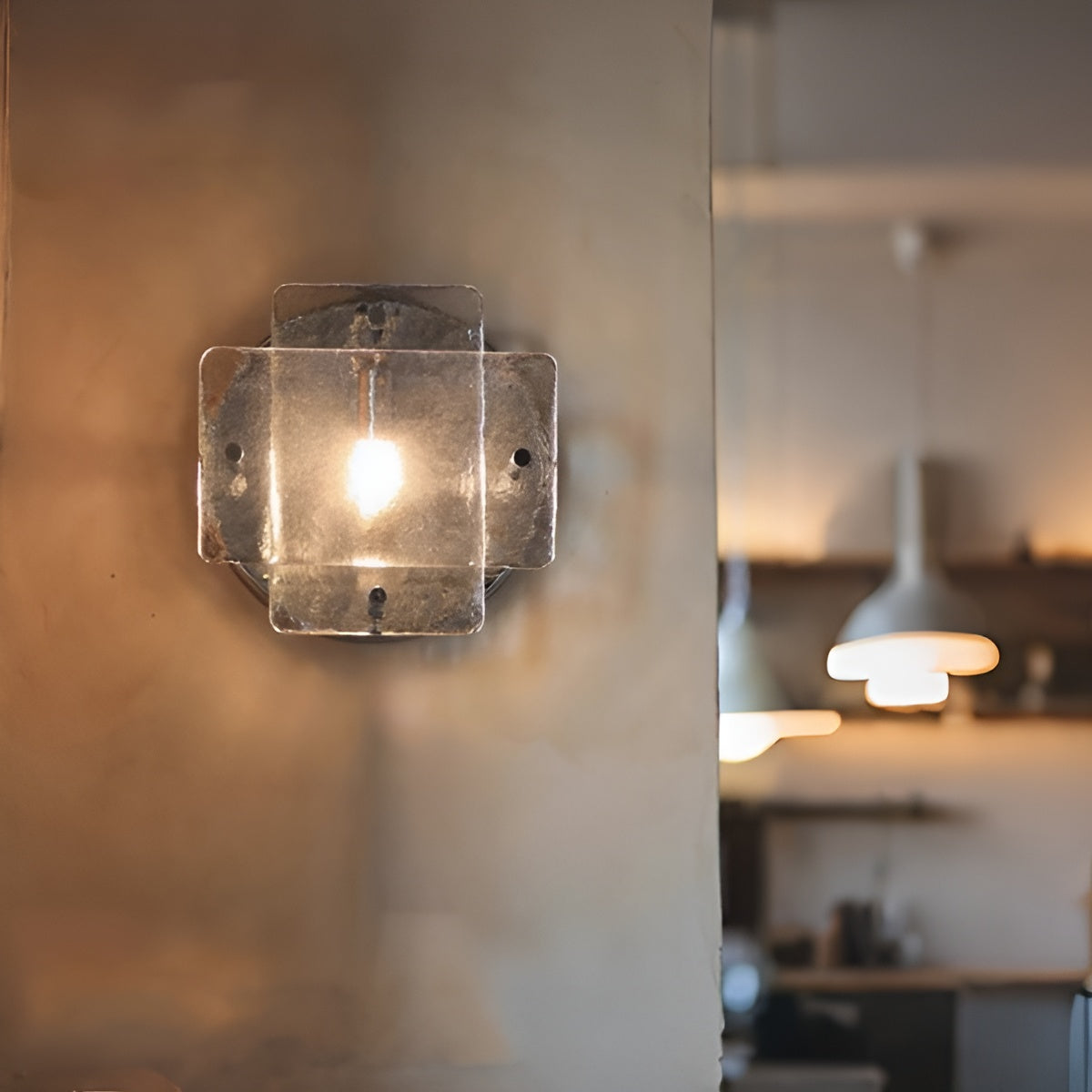 Small Bauhaus Industrial Chrome and Clear Glass Wall Light