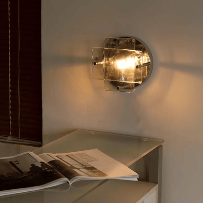 Small Bauhaus Industrial Chrome and Clear Glass Wall Light