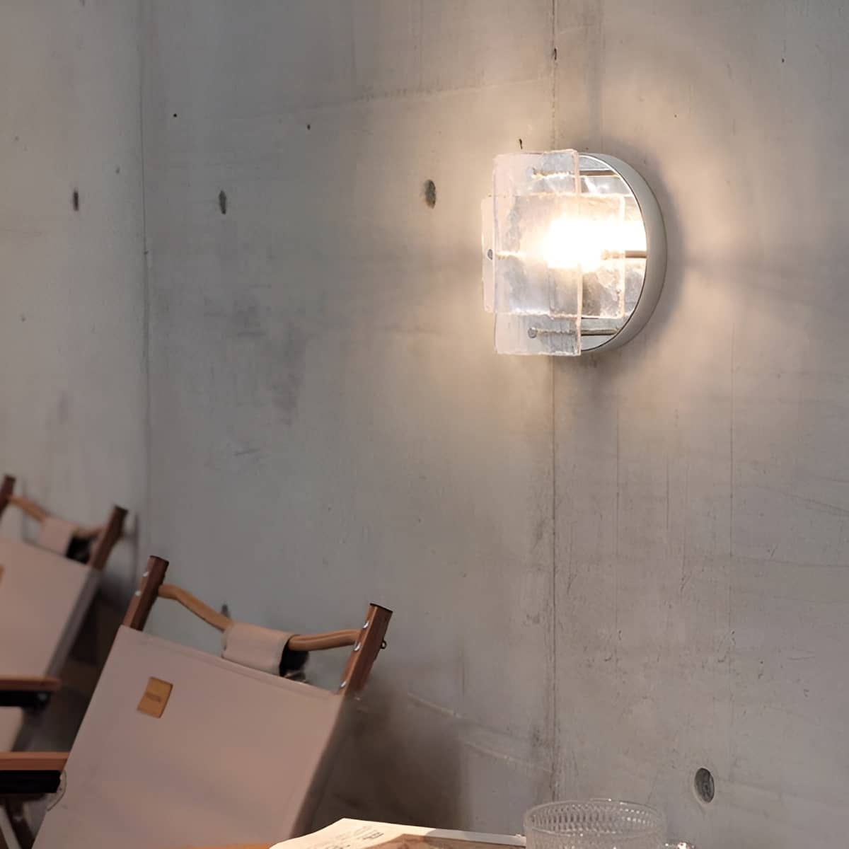 Small Bauhaus Industrial Chrome and Clear Glass Wall Light