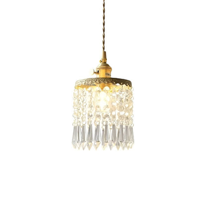 Small Crystal Fringe and Brass Antique Pendant Light