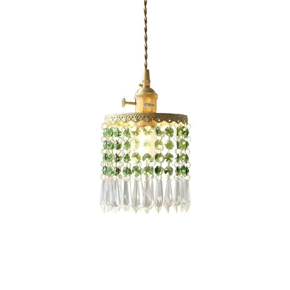 Small Crystal Fringe and Brass Antique Pendant Light