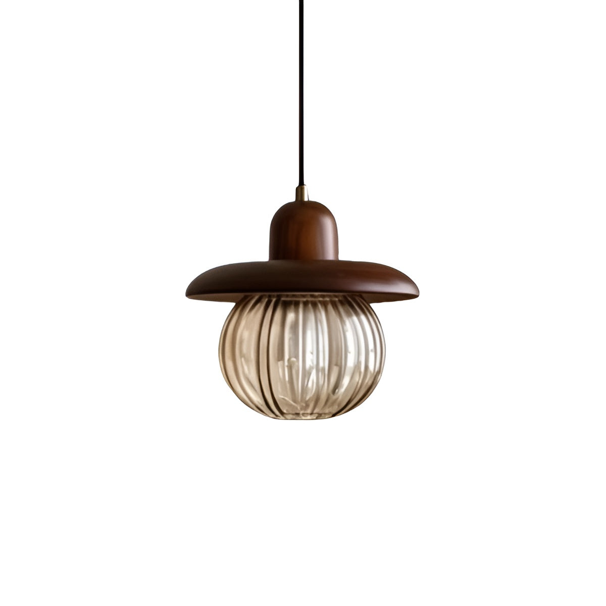 Small Chic Pumpkin Wooden Pendant light with Glass Shade