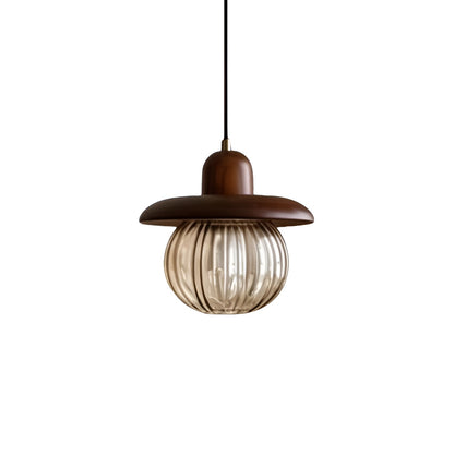 Small Chic Pumpkin Wooden Pendant light with Glass Shade