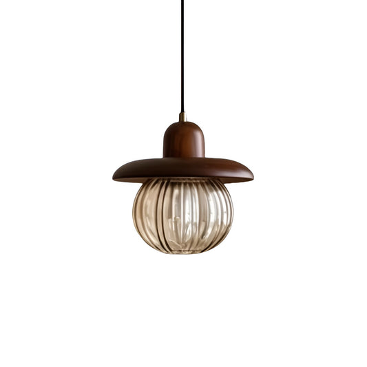 Small Chic Pumpkin Wooden Pendant light with Glass Shade
