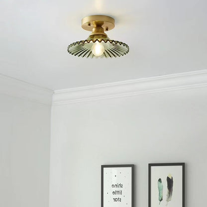 Retro Copper Ripple Glass Ceiling Light