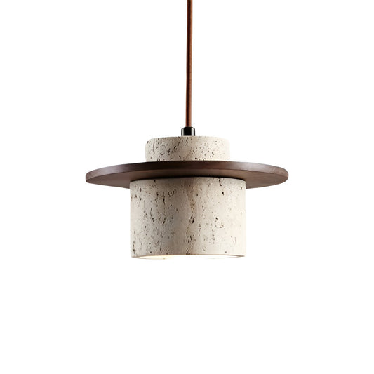 Travertine and Wooden Pendant Lamp – Natural Stone Rustic Hanging Light