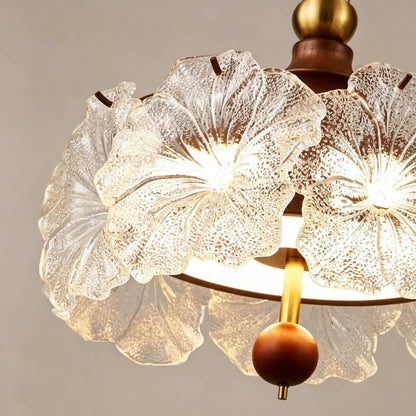 Vintage Art Wood and Glass Flower Pendant Light for Dining Area