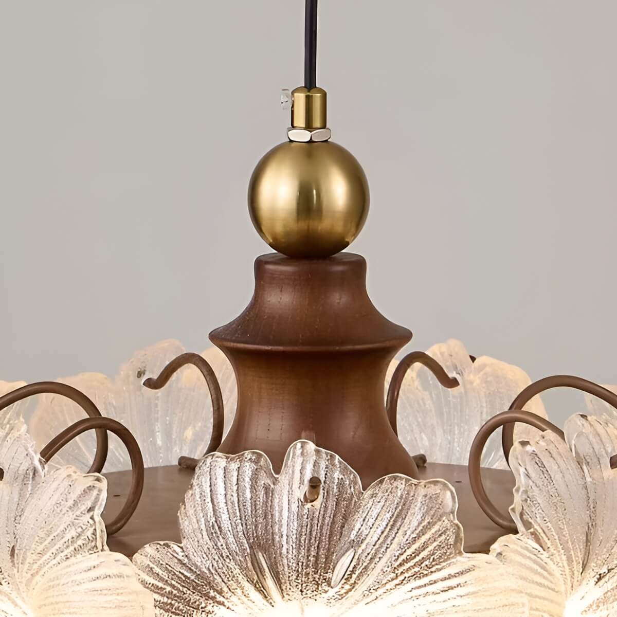 Vintage Art Wood and Glass Flower Pendant Light for Dining Area