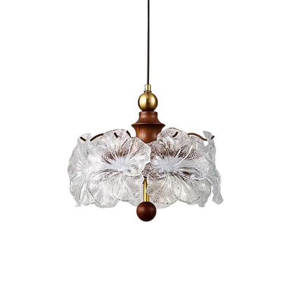 Vintage Art Wood and Glass Flower Pendant Light for Dining Area
