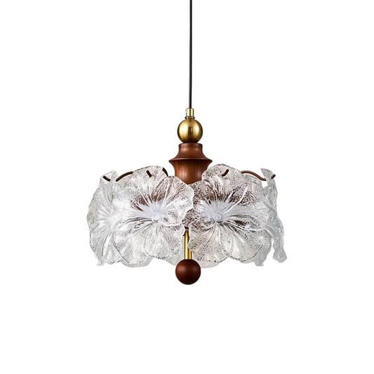 Vintage Art Wood and Glass Flower Pendant Light for Dining Area