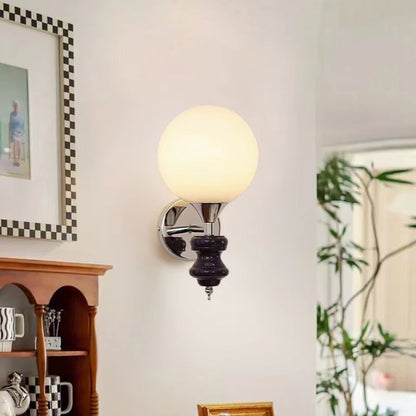 Vintage Black Glass Globe Wall Sconce