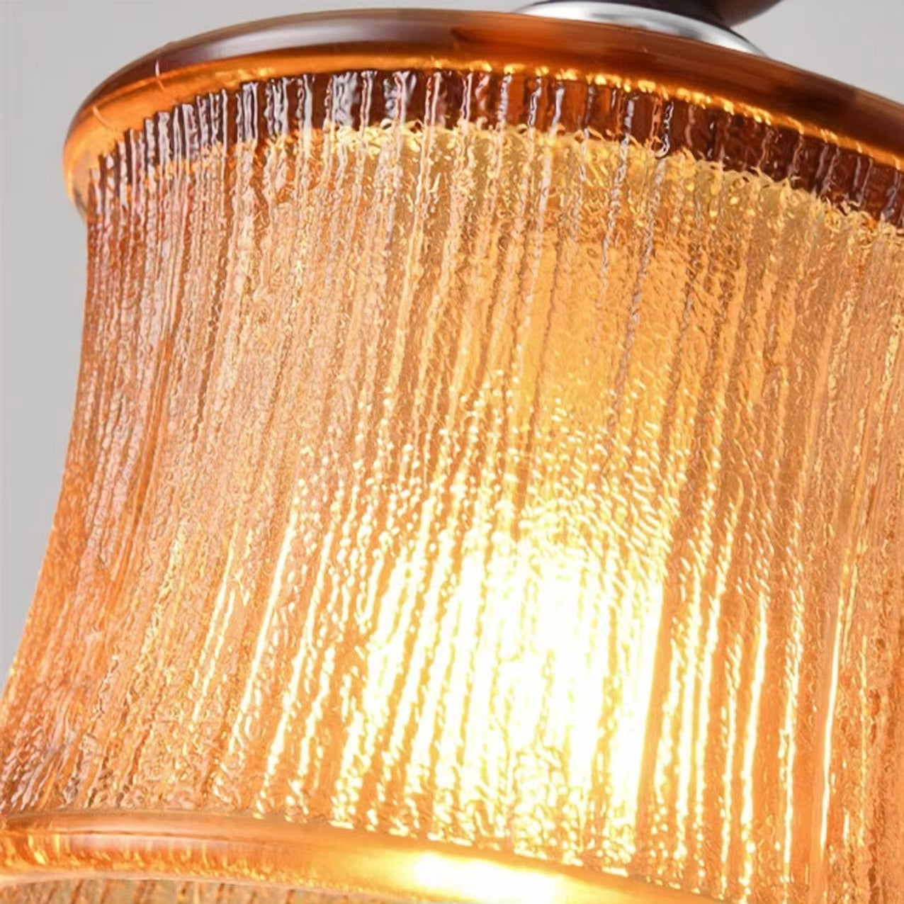 Vintage Cylindrical Ribbed Glass Pendant Light