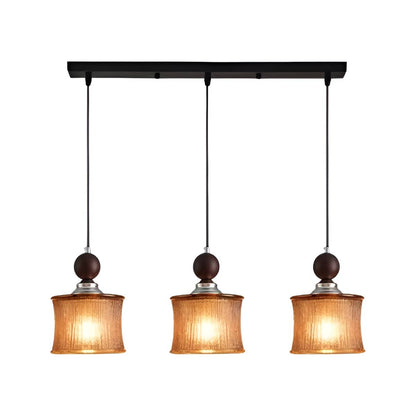 Vintage Cylindrical Ribbed Glass Pendant Light