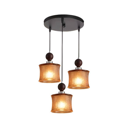 Vintage Cylindrical Ribbed Glass Pendant Light