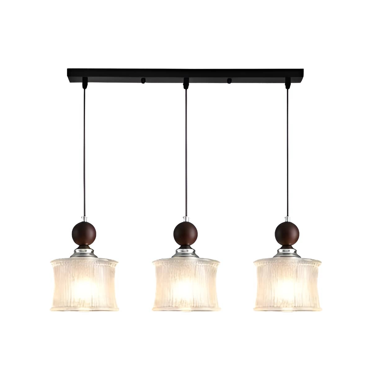 Vintage Cylindrical Ribbed Glass Pendant Light