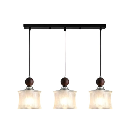 Vintage Cylindrical Ribbed Glass Pendant Light