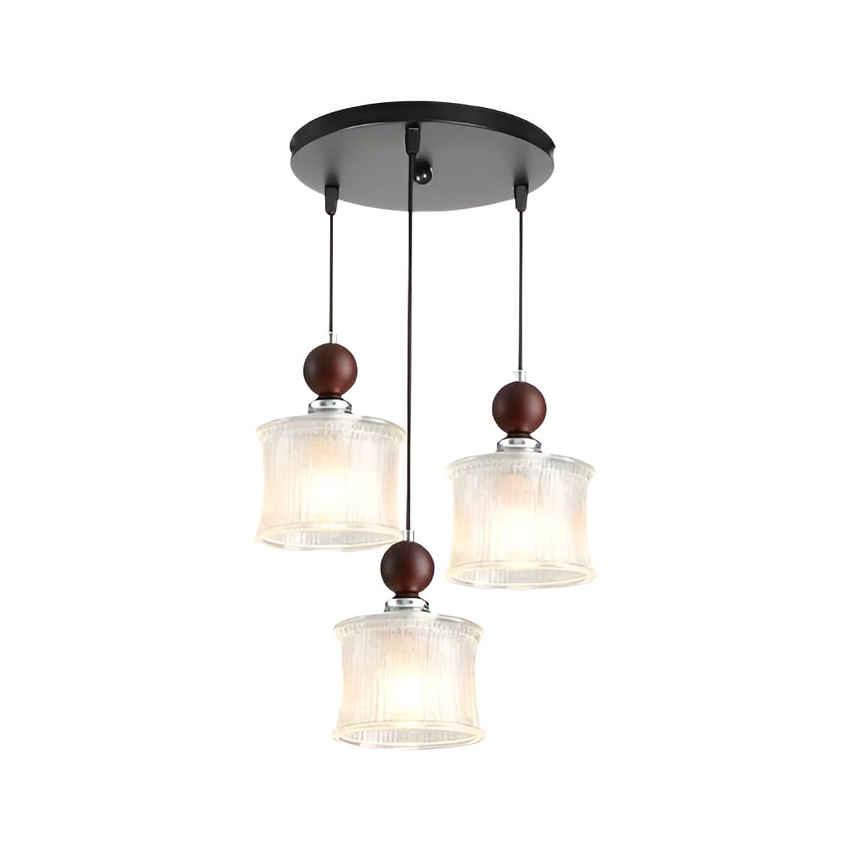 Vintage Cylindrical Ribbed Glass Pendant Light