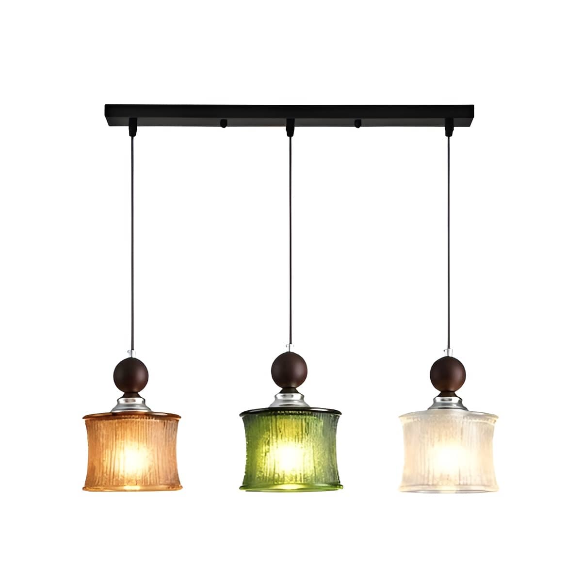 Vintage Cylindrical Ribbed Glass Pendant Light