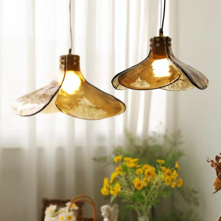 Vintage Flower Petal Glass Pendant Lamp