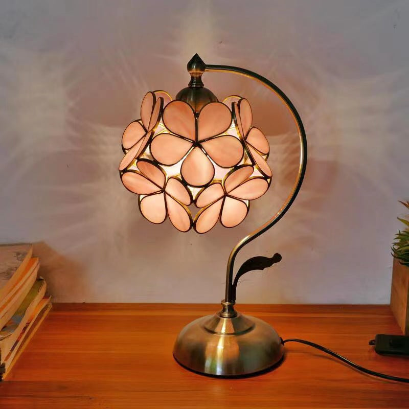 Vintage Flower Petal Glass Table Lamp