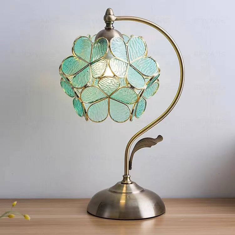 Vintage Flower Petal Glass Table Lamp