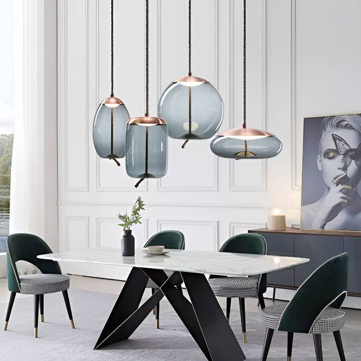 Vintage Industrial LED Knot and Coloured Glass Pendant Light