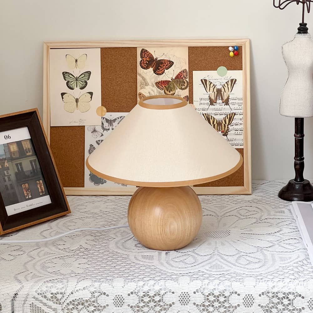 Vintage Minimalist Fabric Wooden Bedside Lamp